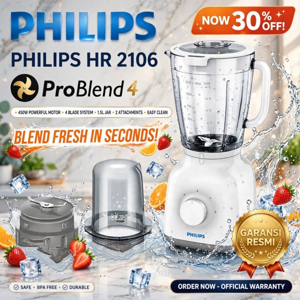 Blender Philips HR2106 Merah Pisau Tahan Lama