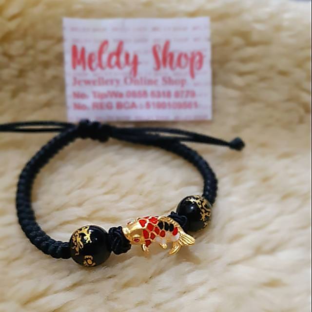 charm gelang tali tenun charm mainan ikan variasi emas 24k (hongkong ) 999 gelang tali ulir kepang c
