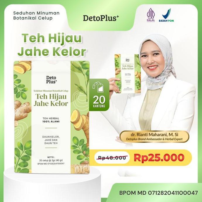 [BPOM] Teh Hijau Jahe Kelor Detoplus - Teh Celup Instan Minuman Rempah Alami Daun Kelor, Jahe, Daun 