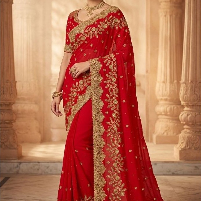 Saree india, saree bordir india ( CANTUMKAN WARNA)