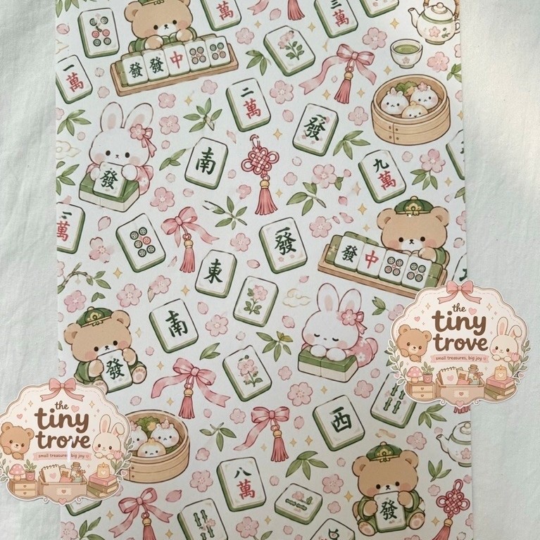 Kertas Kado Mahjong Cute Aesthetic ukuran a4 | Mini Wrapping Paper and Scrapbook Journaling