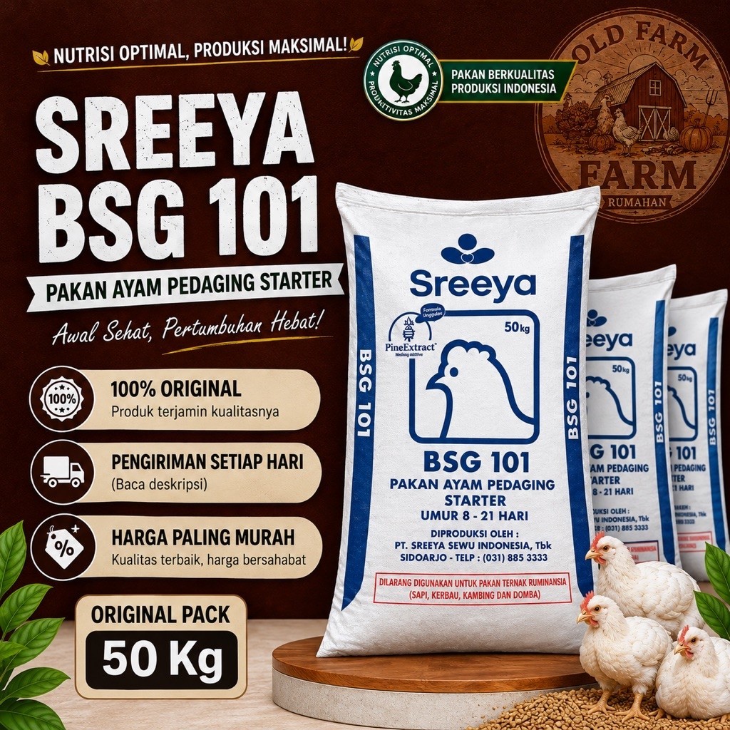 1 SAK 50 KG SREEYA BSG 101 | Pakan Berkualitas Untuk Ayam Pedaging ( Broiler )| Old Farm