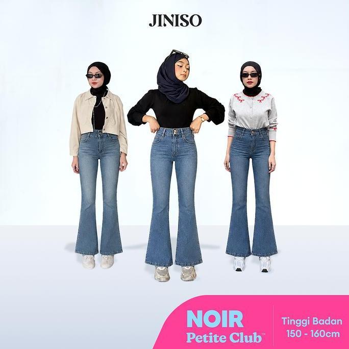 NOIR - JINISO Stretch Cutbray Petite Celana Jeans Highwaist