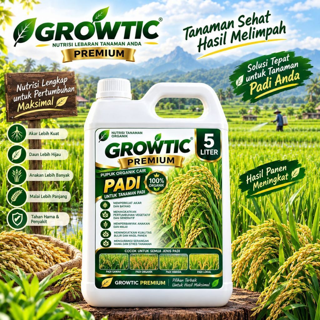 Growtic Premium Pupuk Organik Cair Padi 5 Liter untuk Tanaman Padi