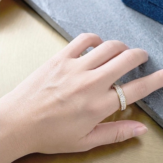 Cincin titanium lapis mas anti karat 2 baris full mata zirkonia grade A