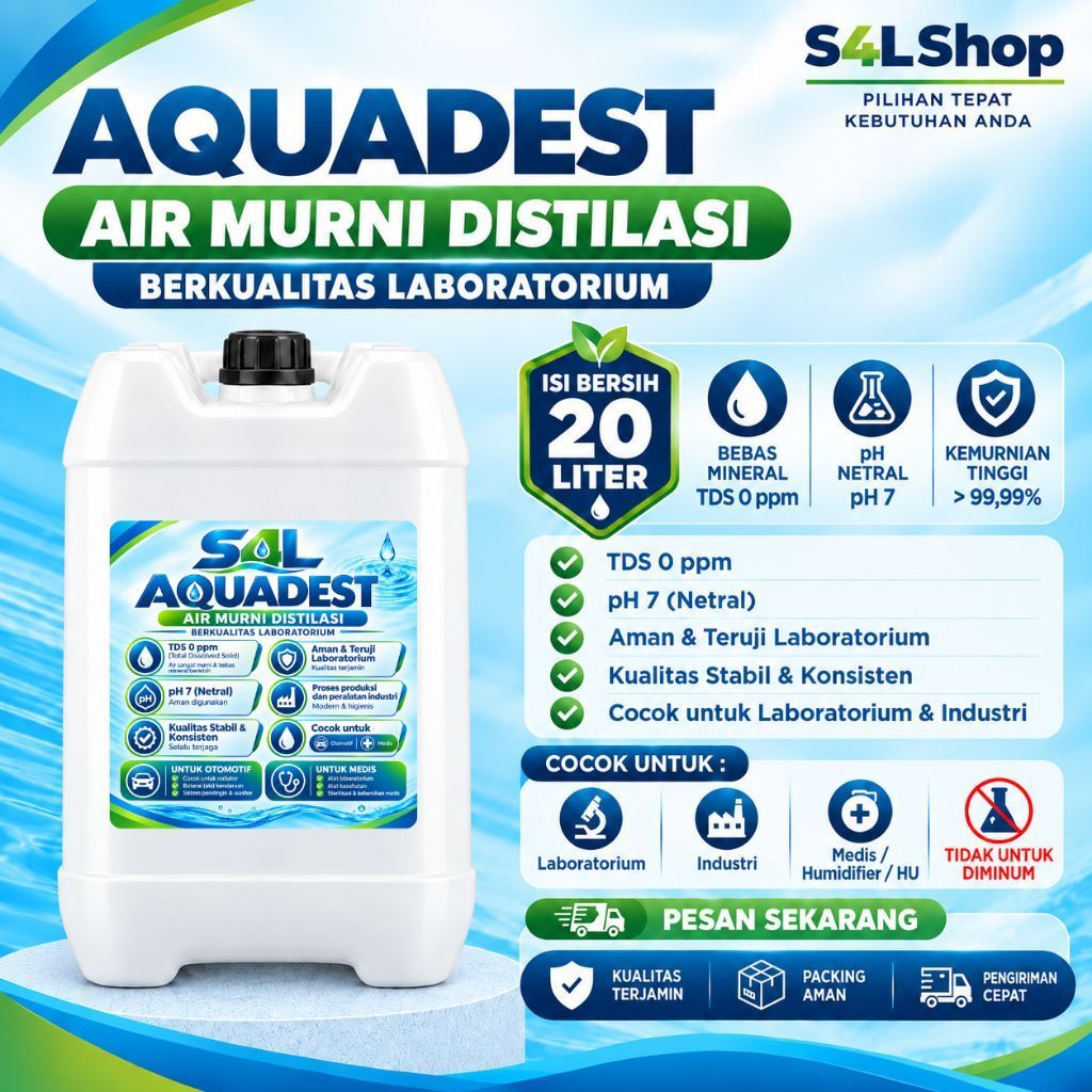 Aquadest / Aquadest Distilled Water / Air Suling 20 Liter