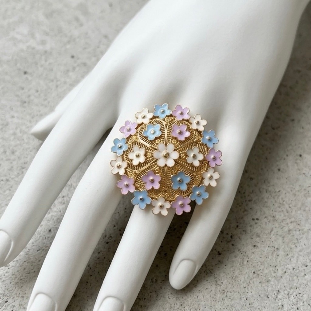 Cincin Adjustable Bunga Warna Pastel Emas Asli Kadar 700 16Karat