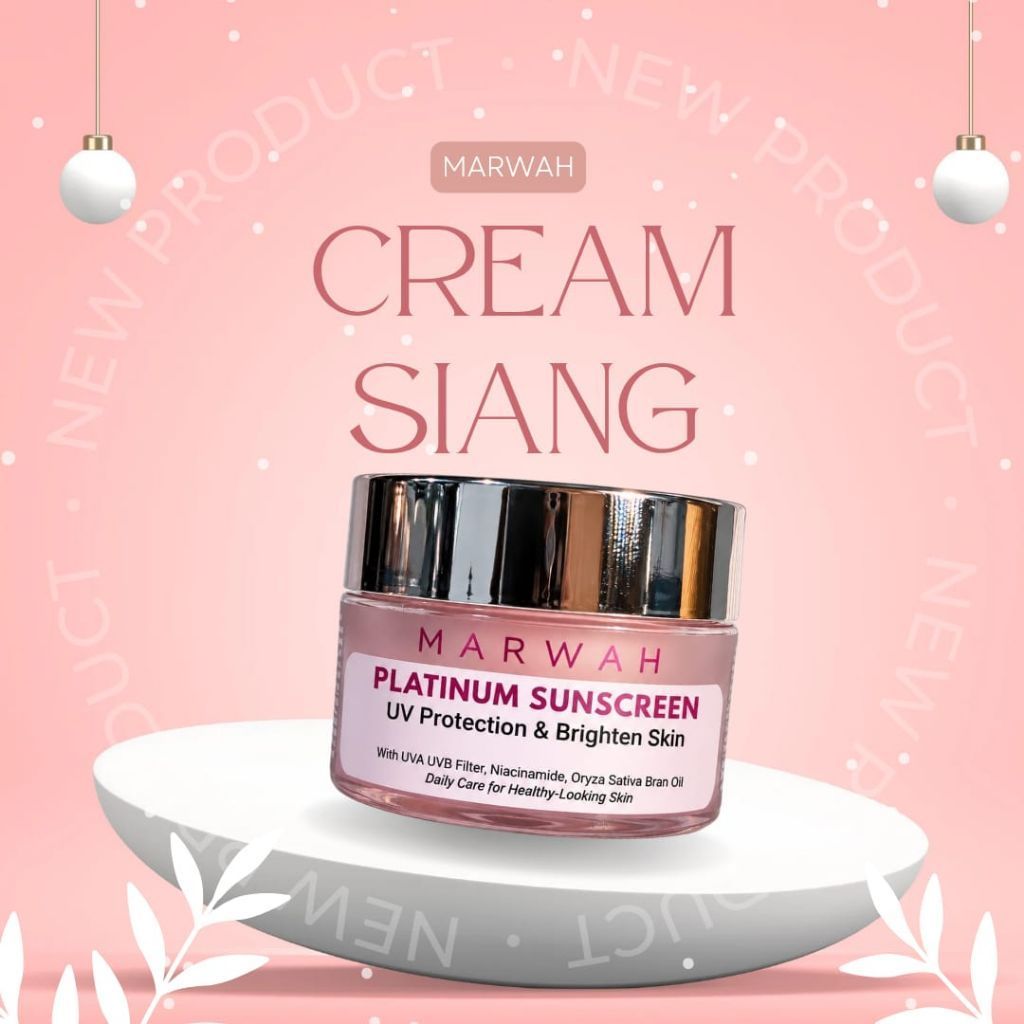 MARWAH - Day Cream Platinum Sunscreen SPF 50PA++++ - krim Siang Platinum Grade Tertinggi, Putih l Gl