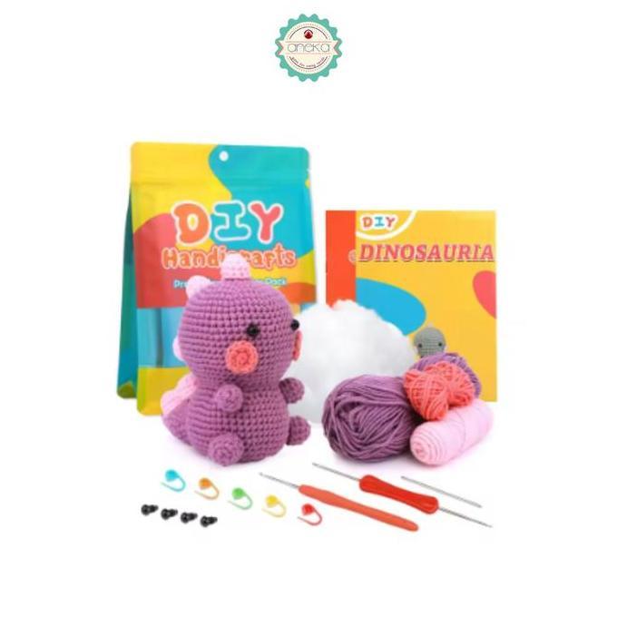 Kit Rajut Dinosaurus  / Dino Crochet Kit DIY / Pemula / Alat Rajut Set