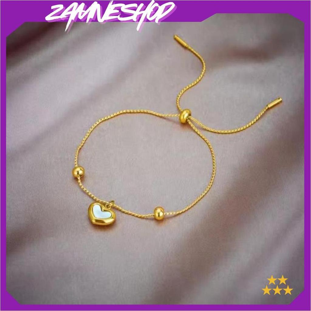 Gelang Serut TITANIUM Adjustable Lapis Emas Bentuk Hati Gaya Korea ASA Ori