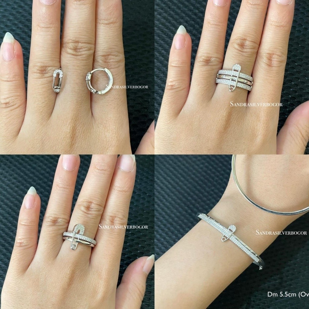 Perhiasan Peniti Perak 925 lapis emas putih - Cincin Peniti Silver 925 -Gelang Peniti silver 925 - A
