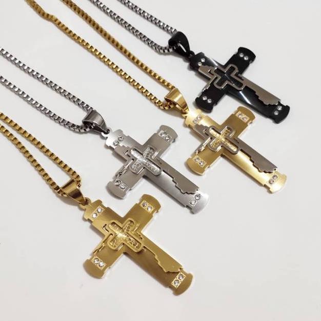 kalung salib pria besar titanium anti karat