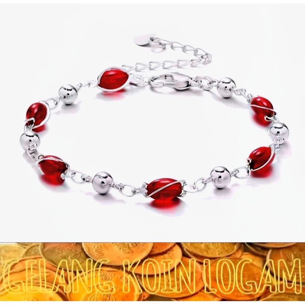 KOIN ASLI gelang tangan batu giok merah silver gold koin 1991-1992 perhiasan wanita dewasa anti lunt