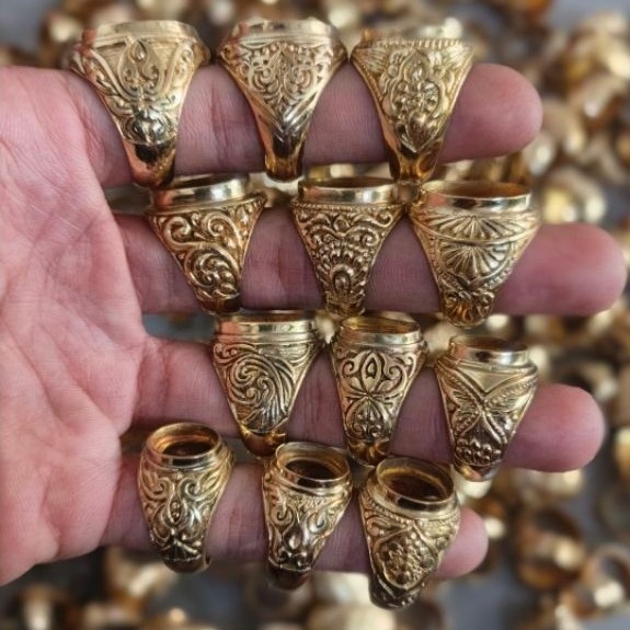 (20PCS) Grosir Ring Emban Cincin Kuning Sari Kunsar Batu Akik
