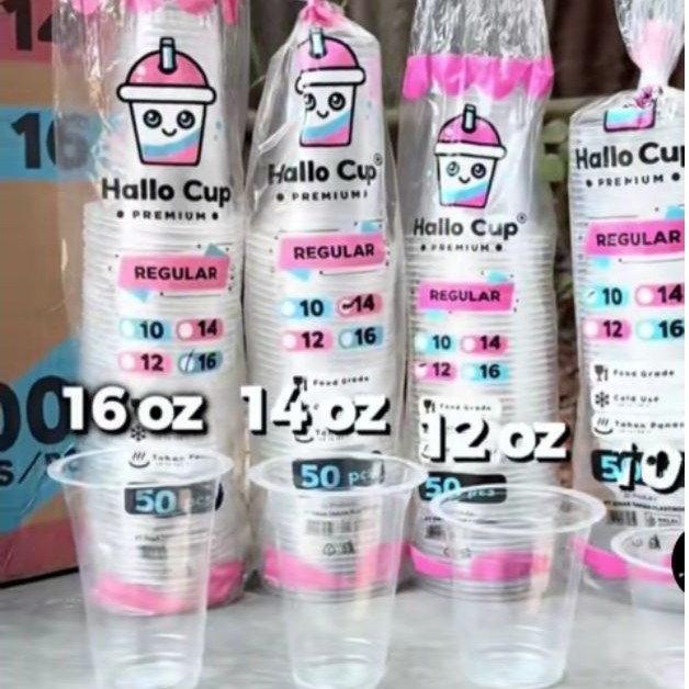 GELAS PLASTIK CUP 10-16 OZ ISI 50PCS