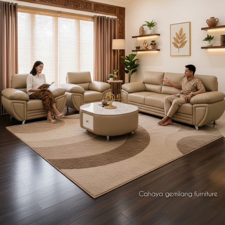SOFA EMPUK DAKRON SILIKON Tamu Keluarga 321 + Meja Tamu HPL