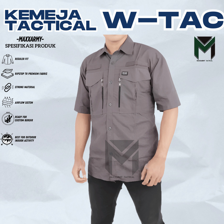 Kemeja Tactical W-Tac Lengan Pendek Pria Wanita Bahan Ripstop Premium Baju PDL Outdoor Lapangan PDH 
