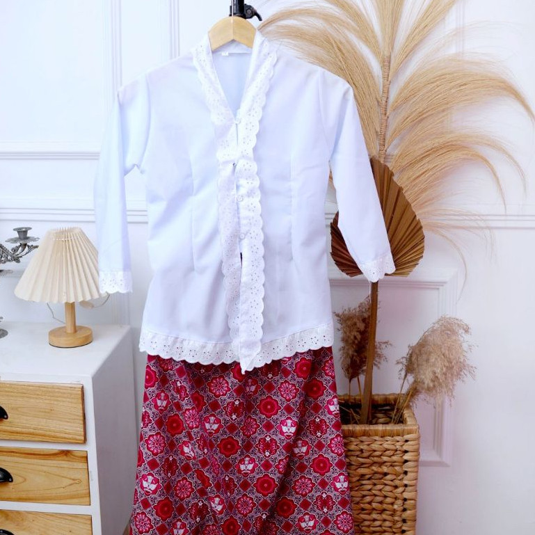 Setelan Kebaya Anak Perempuan Pakaian Adat Sunda Merah Putih Seragam Kebaya SD PAUD Kebaya Encim