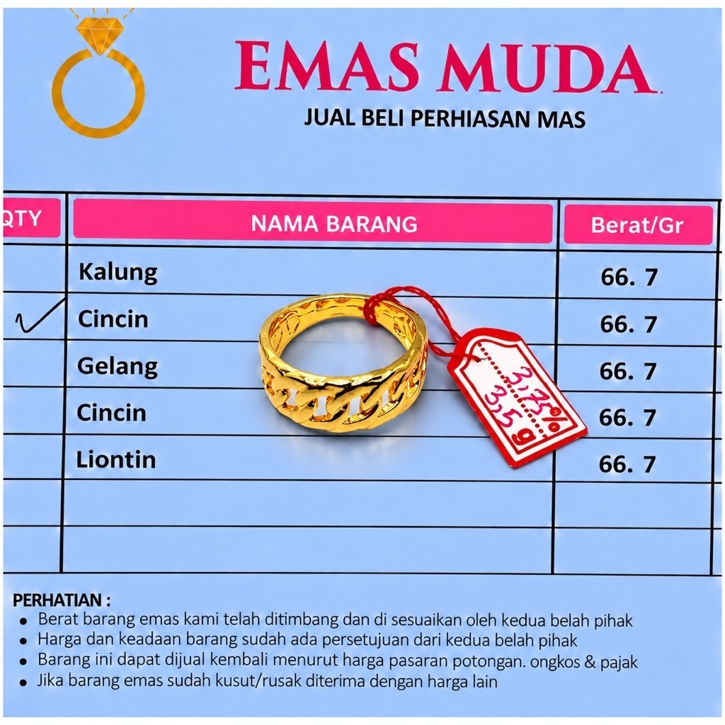 CINCIN RANTAI EMAS MUDA PERHIASAN WANITA DEWASA BERAT 3,5GR ADA SURAT Rings - 6