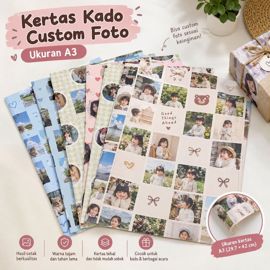 KERTAS KADO CUSTOM / BUNGKUS KADO / KERTAS KADO CUSTOM FOTO