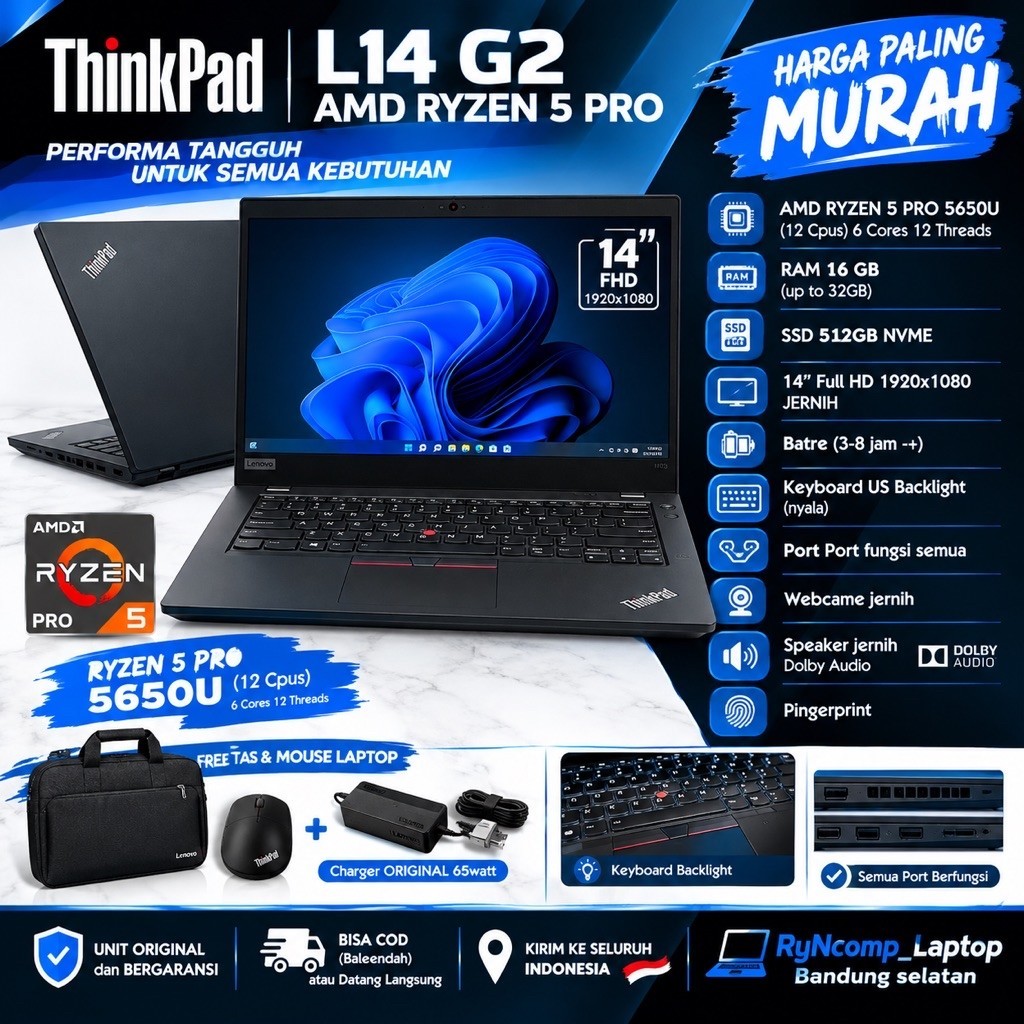 thinkpad L14 G2 || AMD RYZEN 5 PRO 5650U || RAM 16GB || SSD 512GB