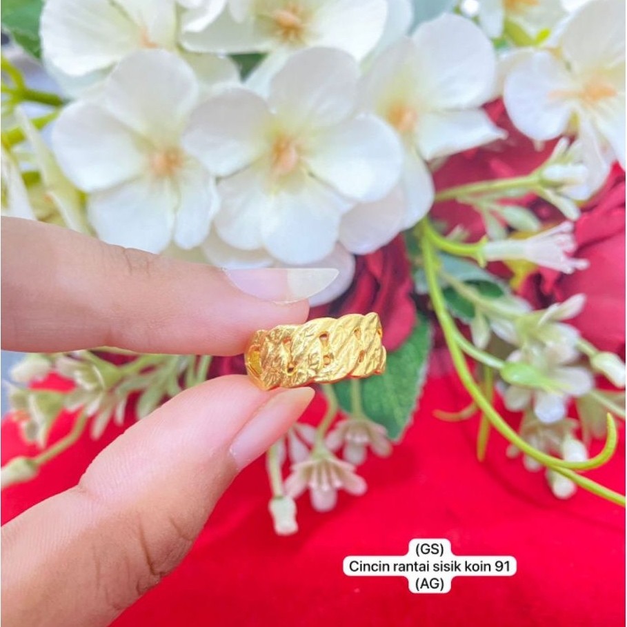 Cincin rantai sisik koin 91 warna emas aksesoris wanita