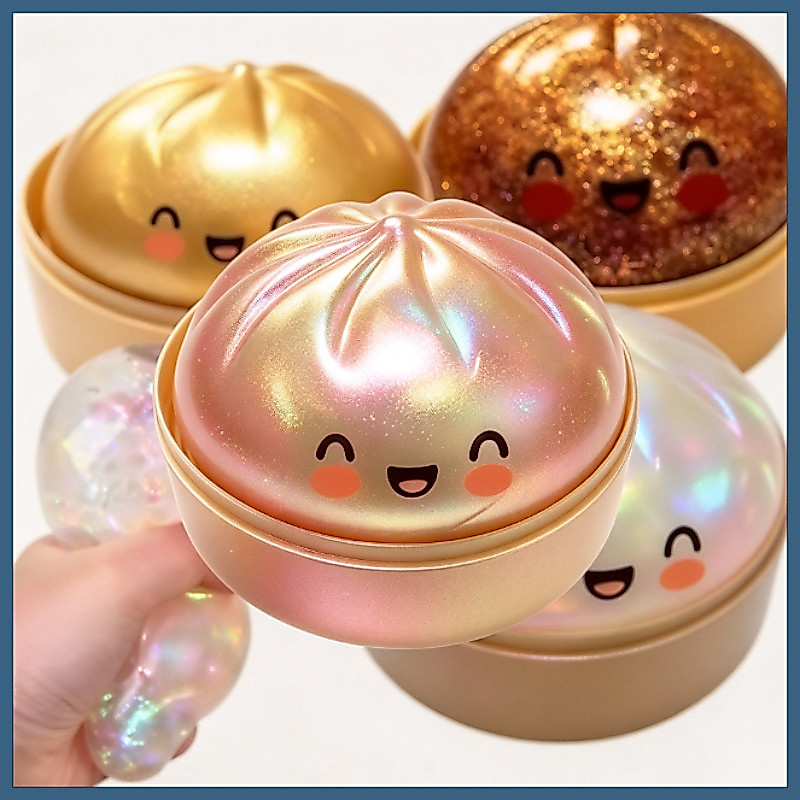 Squishy Bakpao Lembut Slow Rising Mainan Fidget Dilengkapi Keranjang Kukus Pelepas Stres Dekorasi Na