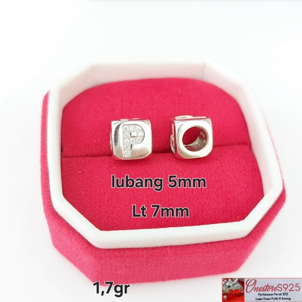 LIONTIN HURUF KUBUS TALI GELANG PERAK 925 LAPIS EMAS PUTIH P