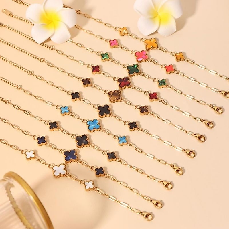 [BJP Titamium] Gelang Clover Paperclip rantai oval titanium asli lapis emas 18k anti karat
