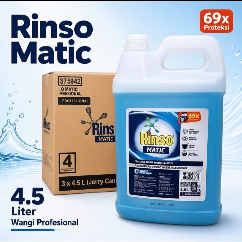 Rinso Matic Cair 4,5Liter 1 Carton (3pcs) /Rinso Matic Professional 4,5Lx3/dijamin Original