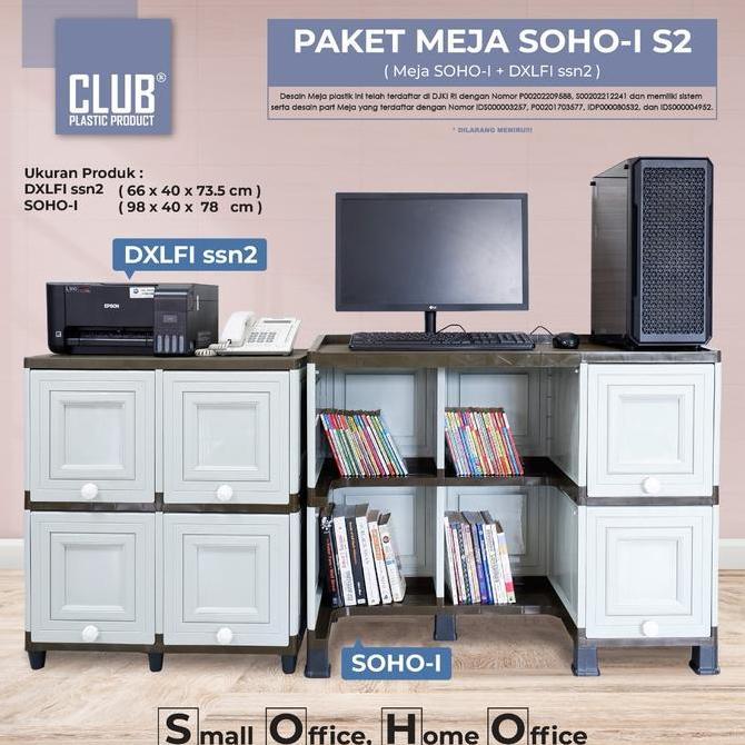 CLUB Meja SOHO-I S2 - Meja Kabinet Plastik Dengan Laci - Meja Kerja Plastik Minimalis Murah - Meja T