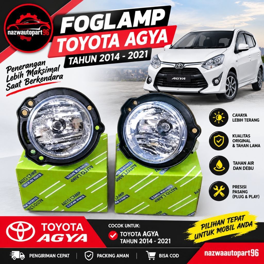 FOGLAMP LAMPU KABUT TOYOTA AGYA 2014,2015,2016,2017,2018,2019,2021