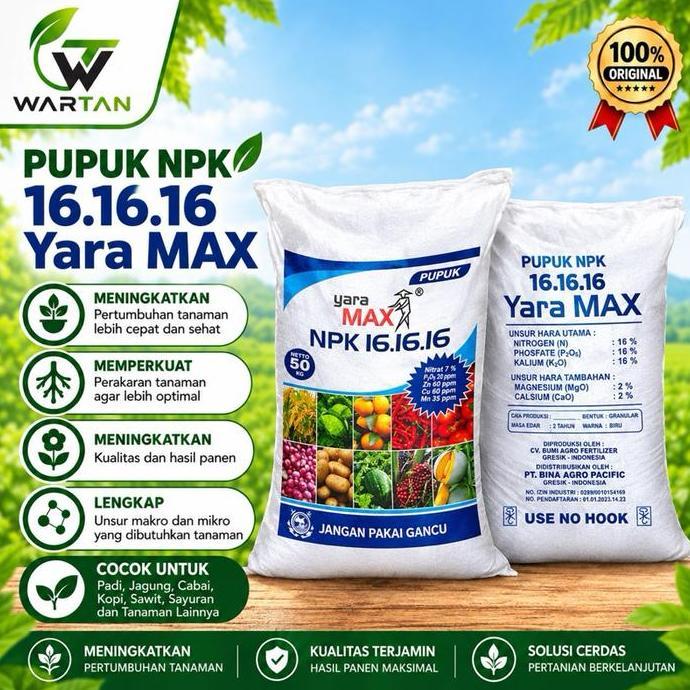 [BISA COD] Pupuk Pertanian Non Subsidi Npk 161616 Yaramax Biru Kemasan 1 Sak 50kg