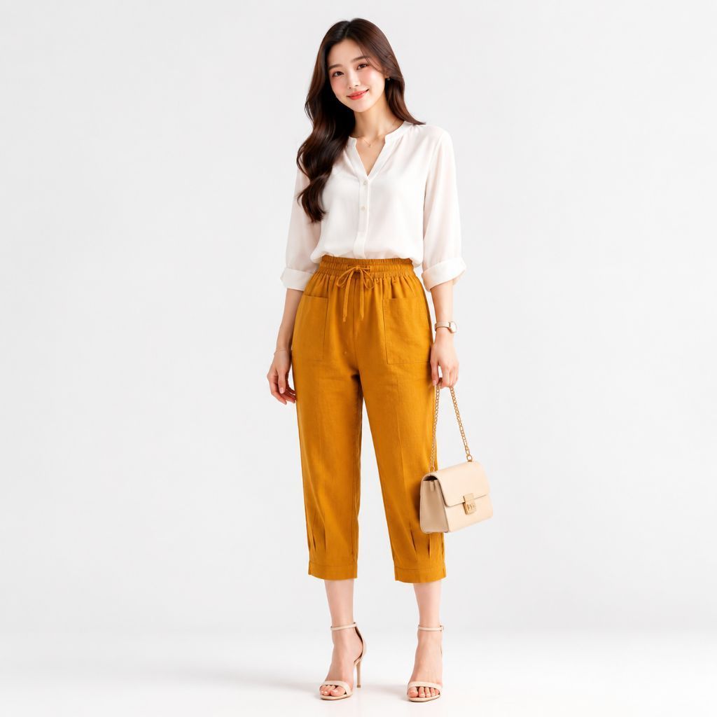 Celana 7/8 Wanita Haruka Linen Crinkle Premium Standar & Jumbo Ankle Pants Highwaist Loose Kulot Iro