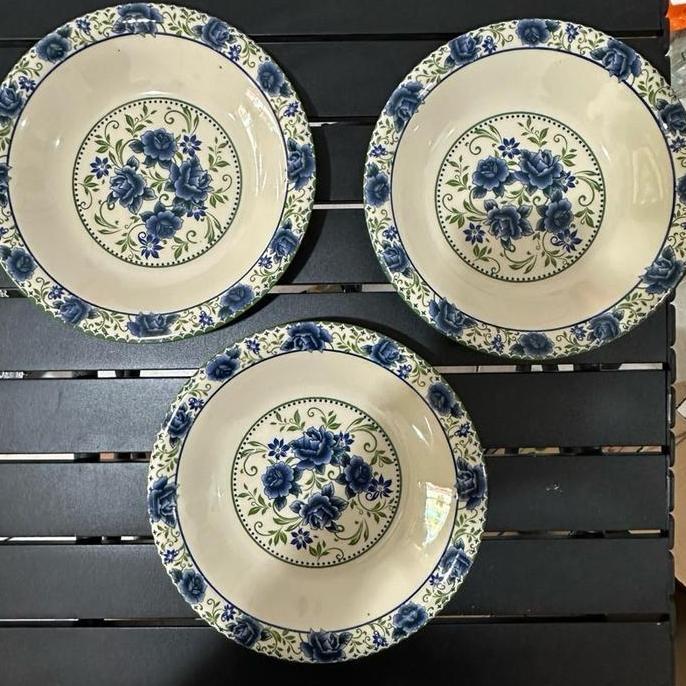 6PCS/SETENGAH LUSIN PIRING KERAMIK BLUE ROSE OMEGA TEBAL DAN BESAR/DIAMETER 22CM