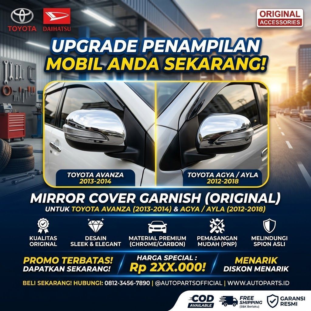 Cover Spion Mobil Toyota Avanza 2013-2014 Agya Ayla 2012-2018 Kapsulan Spion Krom
