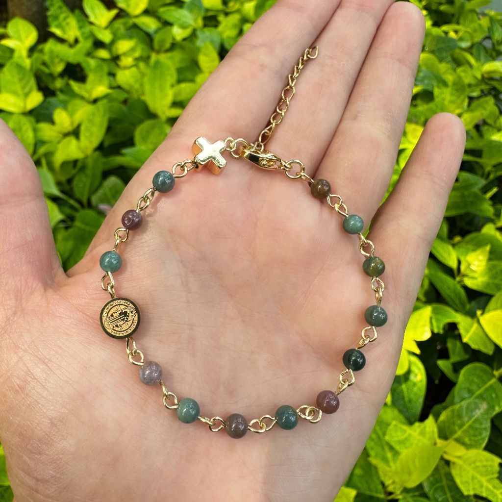 Gelang Rosario Indian Agate 4mm - Wire Bracelet - Stainless Steel - Monili Rosario