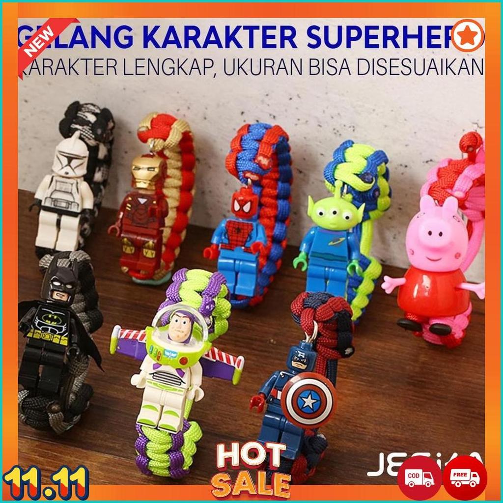 Gelang tangan anak tali anyaman couple pria dan wanita mini figure karakter superhero keren