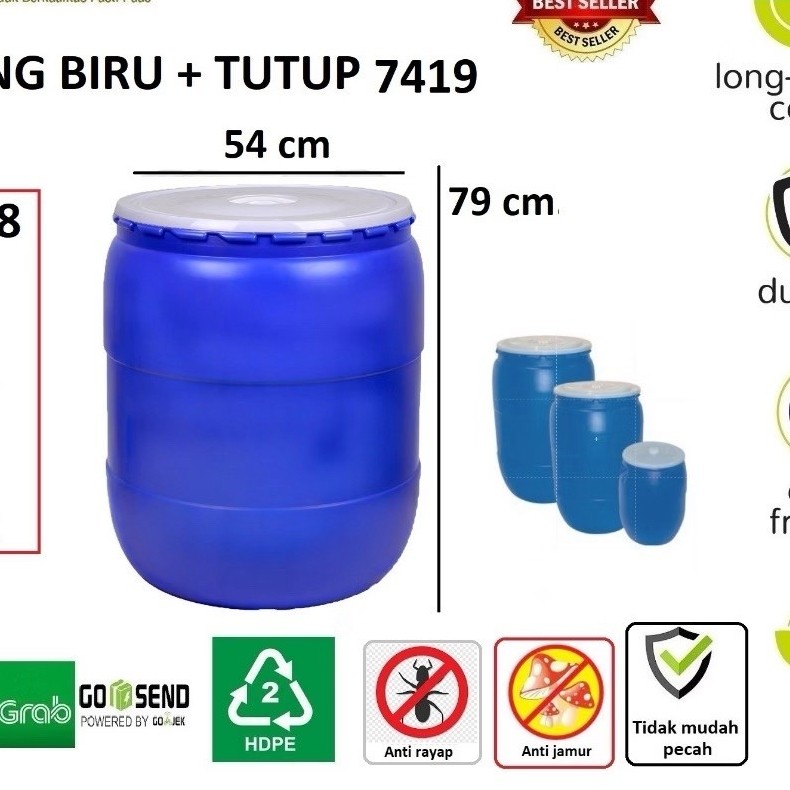 Kiramas Tong Air / Gentong Air / Tong Biru / Tong Sampah 188 Liter - 7419