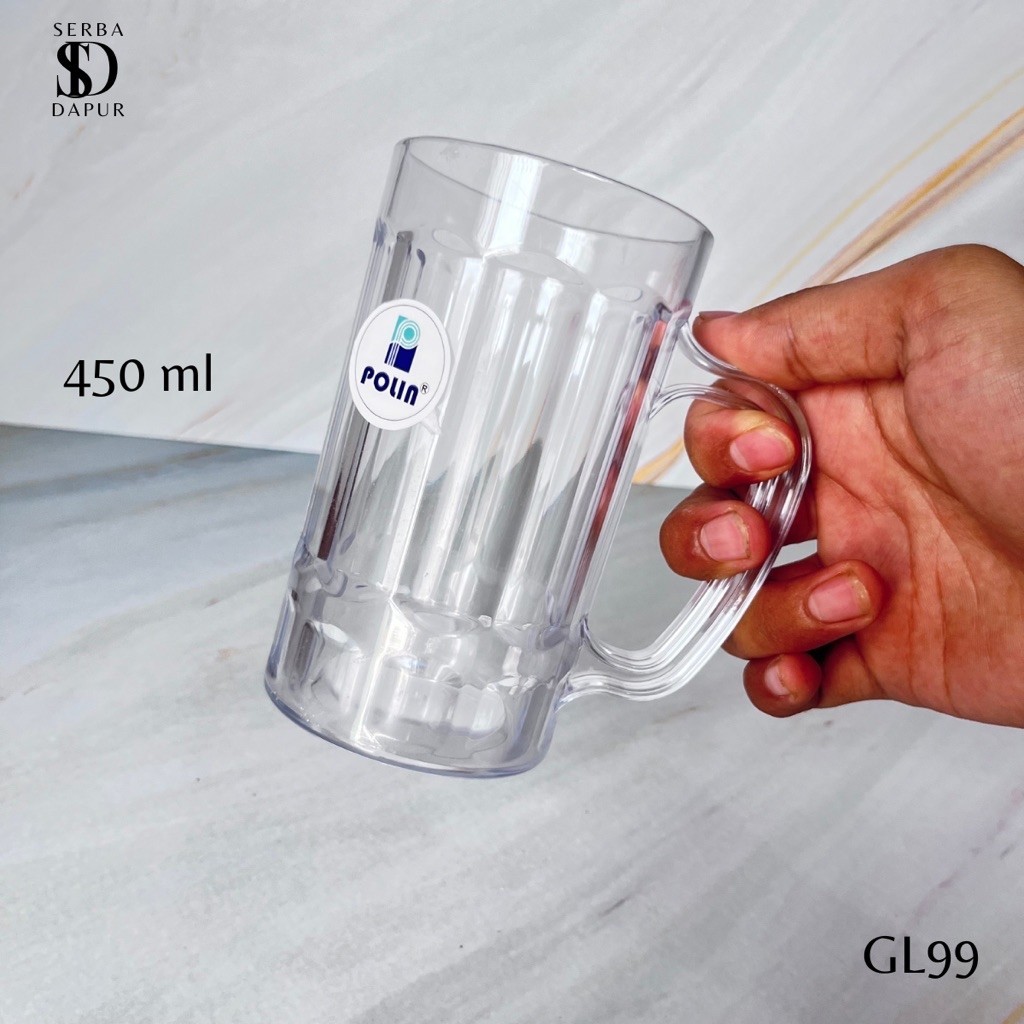 12 PCS Gelas Mika Gagang Bening Polin 450 ml Gelas Plastik Transparan untuk Minum Air Es Teh Kopi
