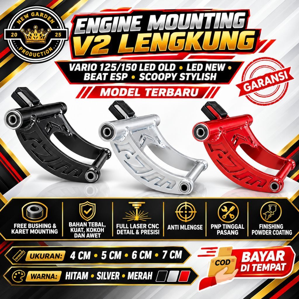Engine Mounting V2 LENGKUNG, VARIO 125/150 cc, LED/NEW, LED/OLD Model Terbaru