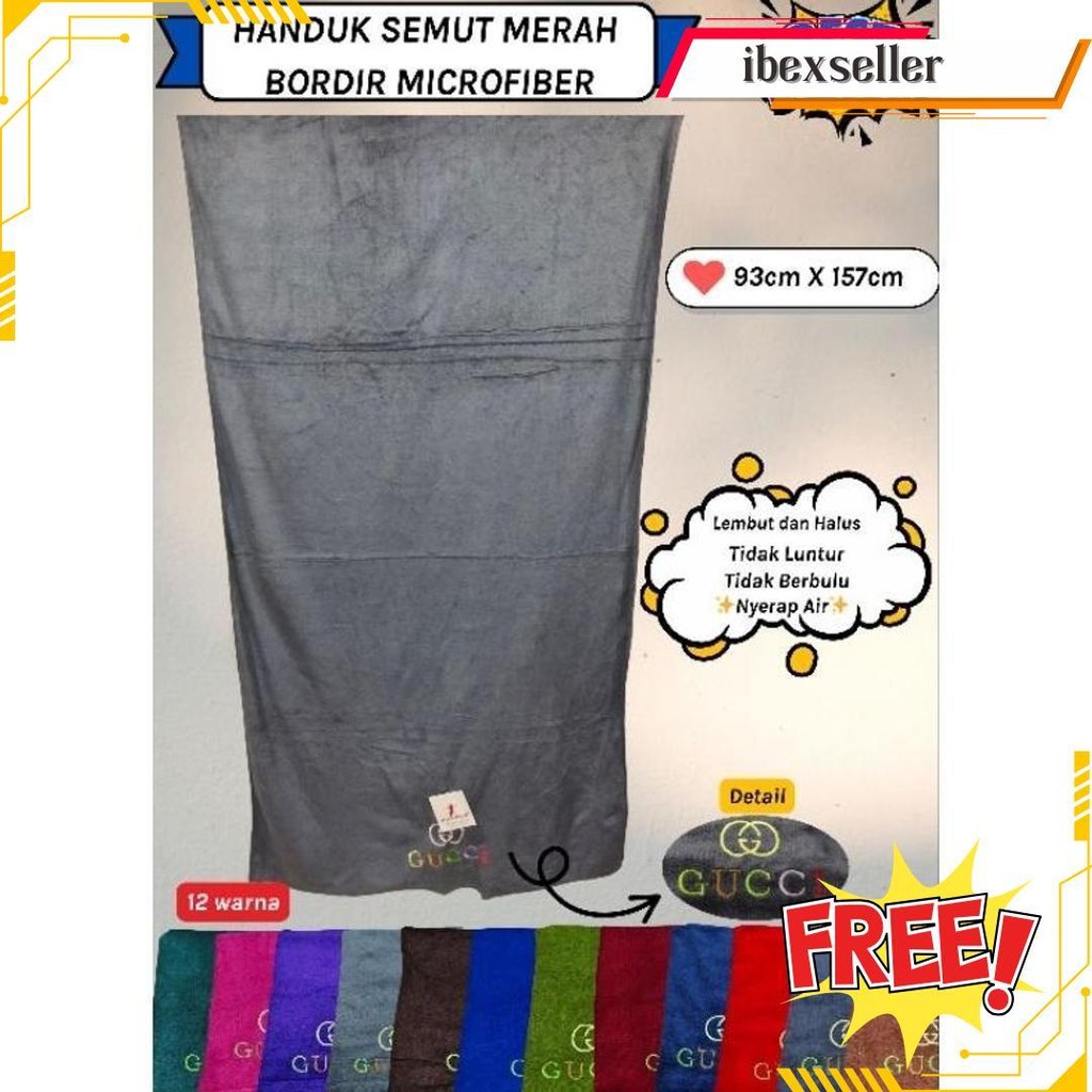 Handuk Mandi Jumbo Bordir Gucci Merk Semut Merah Terlaris