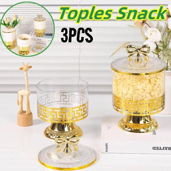 Toples Penyimpanan Toples Aesthetic Plastik Mewah Untuk Snack / Toples Plastik Emas Aesthetic / Topl