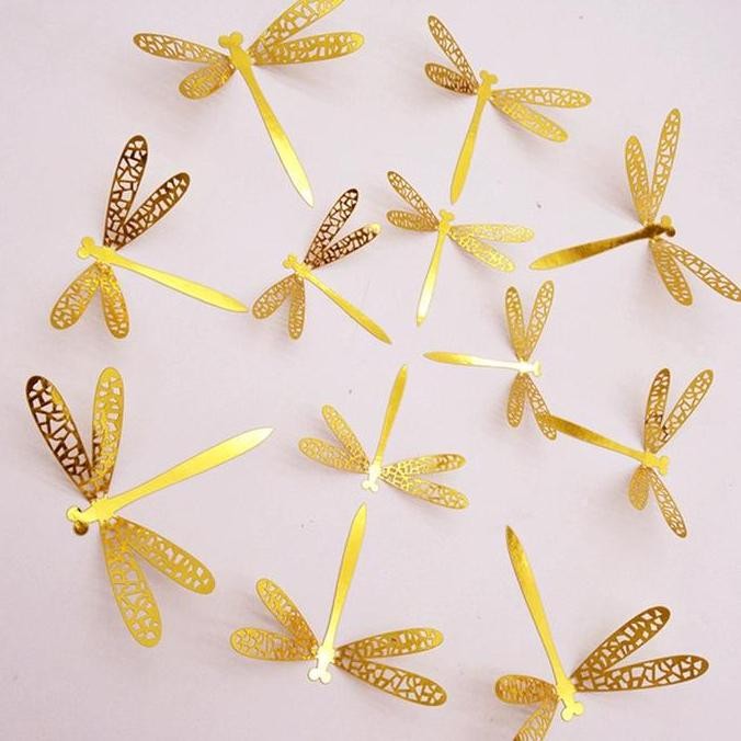24Pcs Hiasan Dinding Capung Stiker Dinding Capung Berwarna Capung/Aplikasi Hiasan Capung 3D/3D Tempe