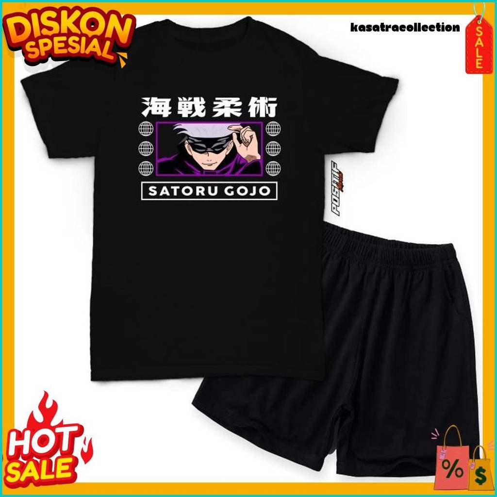Wajib Punya Positif Merch Baju Kaos Anak Setelan Satoru Gojo Anime Harian Laki Perempuan