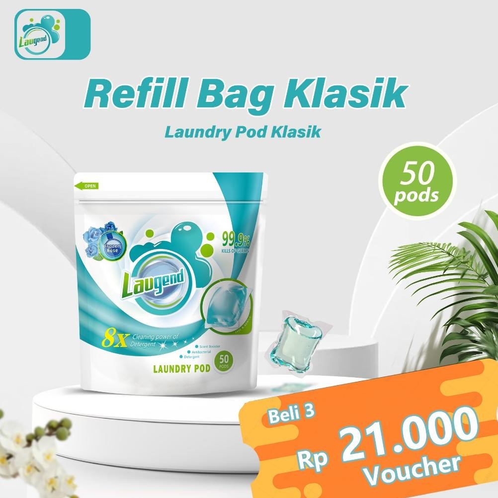 Laugend Classic Laundry Pod, 50 PCS Refill Bag, Kapsul Laundry dengan Aroma Frozen Rose, Sunkissed P
