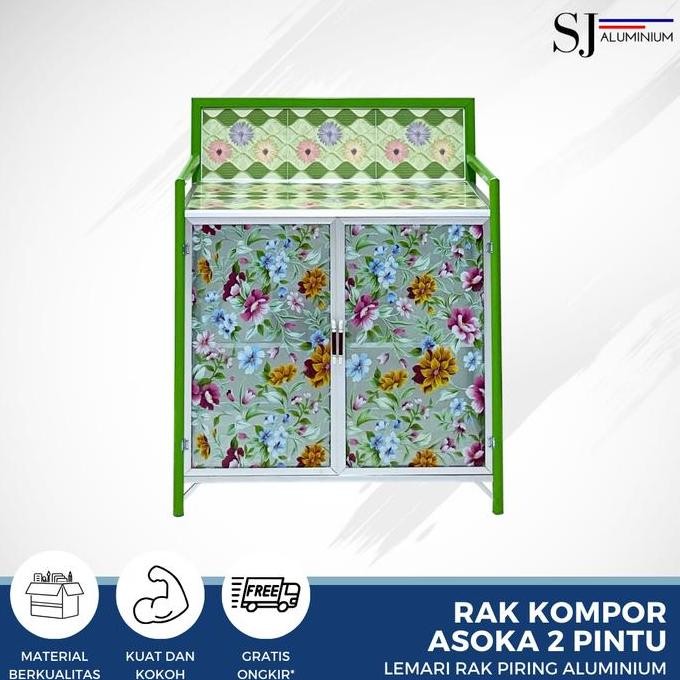 TERBARU Rak Piring Lemari Dapur Kaca Aluminium - Kompor Asoka 2 Pintu