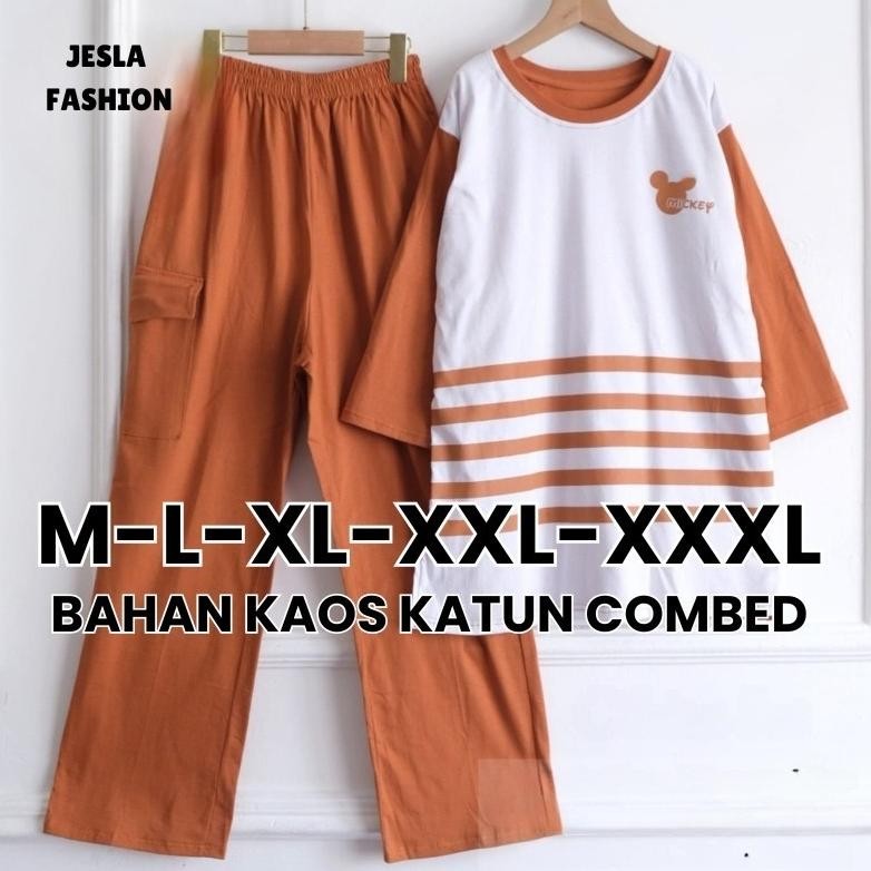 Big Sale T-56 Setelan Wanita Kekinian Cikita Set Bo Bahan Kaos Katun Combed Aplikasi Sablon Size M L