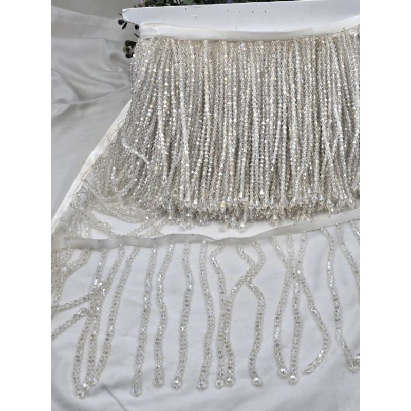 ( PER 10 CM ) RumbaI Ceko Ukuran Lebar 15 Cm Renda Tassel Kristal KUALITAS BAGUS KILAU
