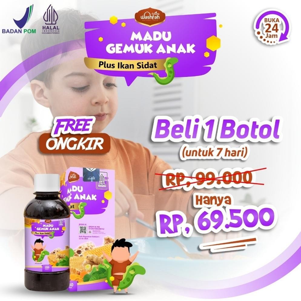

(Terbaru) Madu Gemuk anak plus Ikan Sidat Temulawak Pegagan Penambah Nafsu Makan Vitamin Anak Gemuk Sehat - Madu Gemuk anak Gizi ikan sidat ( Madu Albumin kecerdasan anak ) (Terlaris)